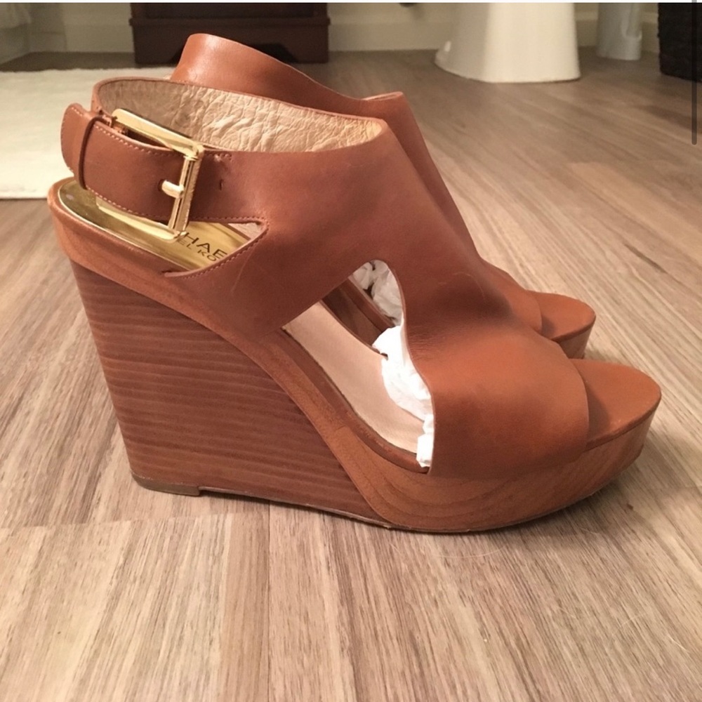 Michael Kors Josephine Leather Peep Toe Wedges